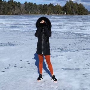 Nicole Benisti Nakiska Down Puffer Coat with Thick Fur Trim on Hood in Black